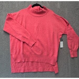 French Connection Mock Neck Sweater Women L Pink Rib Trim High Low Hem Soft Knit